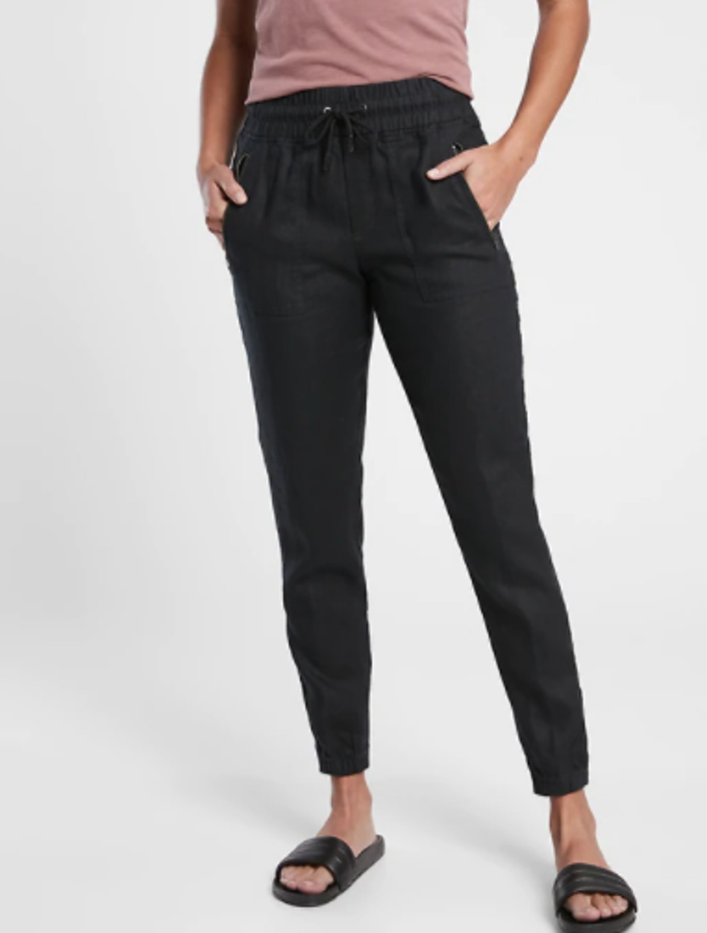 Athleta 8 black Cabo Linen Jogger pant elastic waist comfortable vacation travel